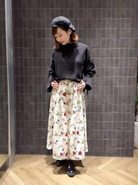 「フレアスリーブ」｜「アイテム（ハンチング/ベレー帽）」を使った、JEANASISアミュプラザ鹿児島STAFFさん（レディース・160cm）の春コーディネート