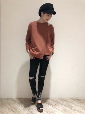「JEANASIS（ジーナシス）のアイテム（キャスケット）」を使った、JEANASISアミュプラザ鹿児島STAFFさん（レディース・160cm）の夏コーディネート