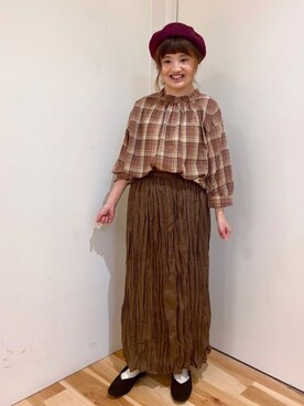 「Samansa Mos2 blue（サマンサモスモスブルー）のアイテム（ハンチング/ベレー帽）」を使った、えりさん（レディース・150cm）の秋コーディネート
