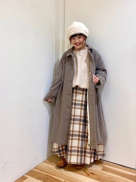 「ehka sopo（エヘカソポ）のアイテム（ニットキャップ/ビーニー）」を使った、えりさん（レディース・150cm）の冬コーディネート