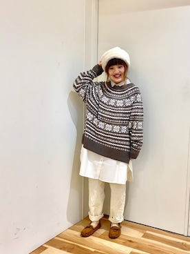 「ehka sopo（エヘカソポ）のアイテム（ニットキャップ/ビーニー）」を使った、えりさん（レディース・150cm）の冬コーディネート