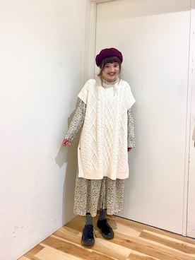 「Samansa Mos2 blue（サマンサモスモスブルー）のアイテム（ハンチング/ベレー帽）」を使った、えりさん（レディース・150cm）の冬コーディネート