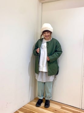 「ehka sopo（エヘカソポ）のアイテム（ニットキャップ/ビーニー）」を使った、えりさん（レディース・150cm）の冬コーディネート