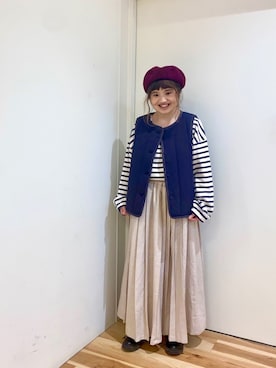 「Samansa Mos2 blue（サマンサモスモスブルー）のアイテム（ハンチング/ベレー帽）」を使った、えりさん（レディース・150cm）の冬コーディネート