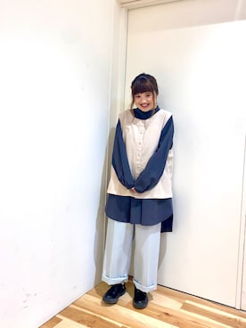 「センタープレスパンツ」｜「アイテム（その他アウター）」を使った、えりさん（レディース・150cm）の冬コーディネート