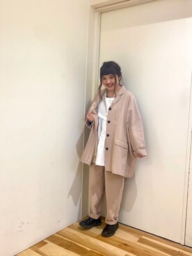 「アイテム（その他アウター、ピンク系）」を使った、えりさん（レディース・150cm）の春コーディネート
