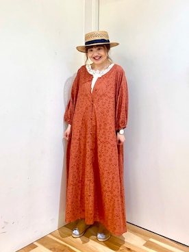 「Samansa Mos2 blue（サマンサモスモスブルー）のアイテム（ワンピース、オレンジ系）」を使った、えりさん（レディース・150cm）の春コーディネート