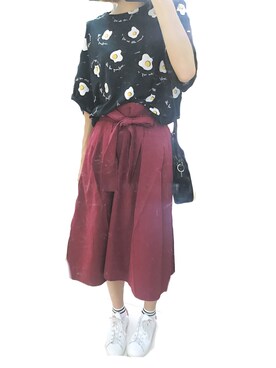 「GU（ジーユー）のアイテム（スカート、レッド系）」を使った、SatoruJ_さん（レディース・167cm）の秋コーディネート