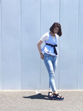 「ZARA（ザラ）のアイテム（トップス、ブルー系）」を使った、みずきさん（レディース）の夏コーディネート