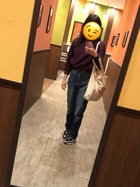 「GU（ジーユー）のアイテム（スウェット、パープル系）」を使った、SaEさん（レディース・157cm）の秋コーディネート