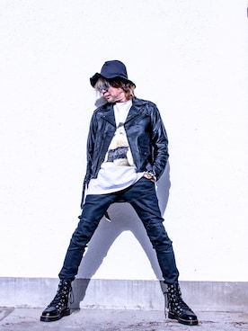 「JohnUNDERCOVER（ジョンアンダーカバー）のアイテム（帽子）」を使った、HYS-TKさん（メンズ・178cm）の冬コーディネート