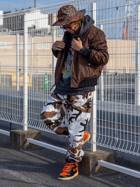 「Supreme （シュプリーム）のアイテム（MA-1）」を使った、HYS-TKさん（メンズ・178cm）の冬コーディネート
