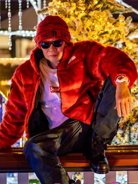 「アイテム（ダウンジャケット/コート、レッド系）」を使った、HYS-TKさん（メンズ・178cm）の冬コーディネート