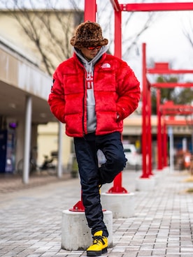 「northface」｜「アイテム（ダウンジャケット/コート）」を使った、HYS-TKさん（メンズ・178cm）の冬コーディネート