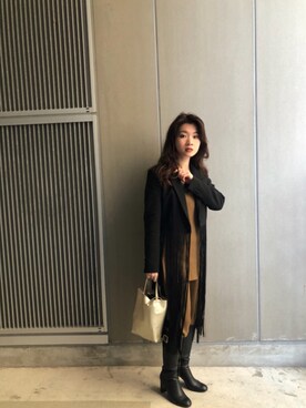 「IENA LA BOUCLE（イエナラブークル）のアイテム（トップス、グリーン系）」を使った、momiさん（レディース・157cm）の秋コーディネート