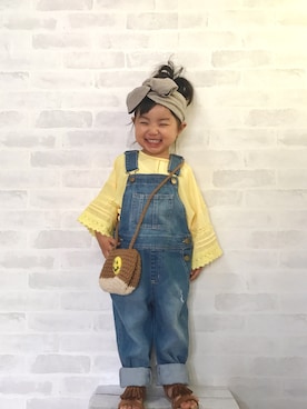 「ベルイエロー」｜「アイテム（サロペット/オーバーオール）」を使った、uuume＊さん（キッズ・80cm）の春コーディネート