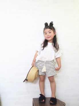 「フリルトップス」｜uuume＊さん（キッズ・90cm）の春コーディネート