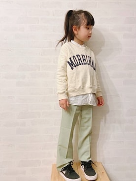 「ノーカラーシャツ」｜「アイテム（スウェット）」を使った、uuume＊さん（キッズ・110cm）の冬コーディネート