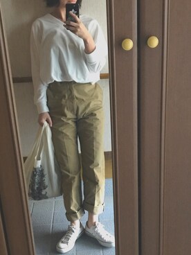 「THE SHINZONE（ザ　シンゾーン）のハイウエストチノパンツ（チノパンツ）」を使った、ma☆さん（レディース・158cm）の春コーディネート