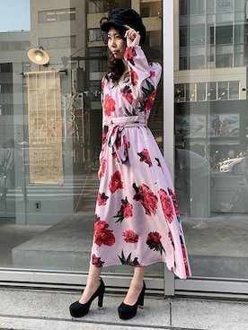 「フラワープリント」｜「アイテム（キャスケット）」を使った、DaTuRa_STAFFさん（レディース・160cm）の冬コーディネート