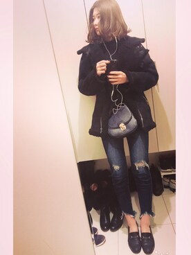 「EMODA」｜「アイテム（ムートンコート）」を使った、Bさん（レディース・162cm）の冬コーディネート