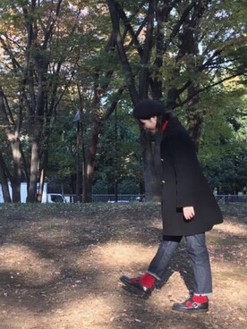 「KEITA MARUYAMA（ケイタマルヤマ）のアイテム（ハンチング/ベレー帽、ブラック系）」を使った、kur さん（レディース・165cm）の冬コーディネート