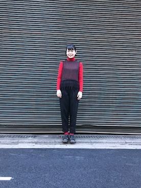 「tricot COMME des GARCONS（トリココムデギャルソン）のアイテム（シャツ/ブラウス、ブラック系）」を使った、kur さん（レディース・165cm）の冬コーディネート