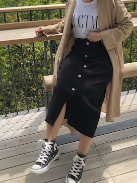 「EMODA」｜「アイテム（トレンチコート）」を使った、Rieko さん（レディース・155cm）の春コーディネート