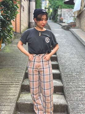 「Afends（アフェンズ）のアイテム（パンツ）」を使った、YUUKA🦋さん（レディース・157cm）の夏コーディネート