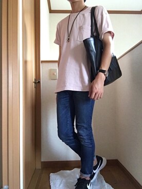 「GU（ジーユー）のアイテム（デニムパンツ、ブルー系）」を使った、seiyaさん（メンズ・168cm）の夏コーディネート
