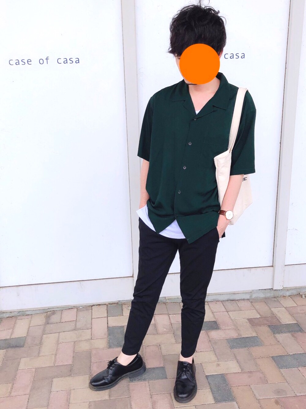 「休日スタイル、ラフ、おしゃれさんと繋がりたい、半袖シャツ」｜「GUのアイテム（シャツ/ブラウス、グリーン系）」を使った、J.Jさん（メンズ・173cm）の夏コーディネートの1枚目の写真