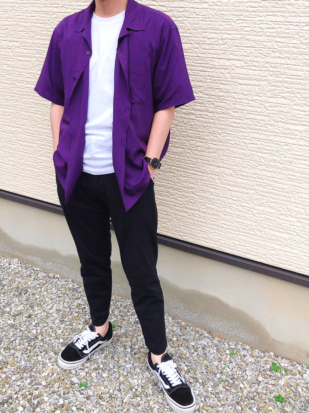 「シンプル、オトナカジュアル、お洒落さんとつながりたい、GU、スニーカーコーデ」｜「HANESの【Hanes/ヘインズ】ビーフィーポケットTee（Tシャツ/カットソー、ホワイト系）」を使った、J.Jさん（メンズ・173cm）の夏コーディネートの1枚目の写真
