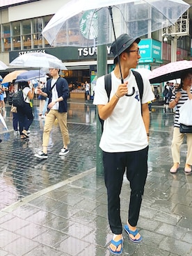 「DAISO（DAISO）のアイテム（シューズ）」を使った、eki_tmtさん（メンズ・173cm）の夏コーディネート