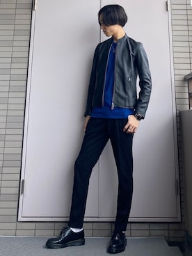 「Daniel Wellington」｜「アイテム（ライダースジャケット）」を使った、Wataruさん（メンズ・181cm）の秋コーディネート