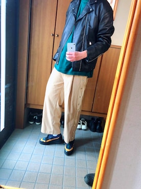 「Lui's（ルイス）のアイテム（ライダースジャケット）」を使った、まっすーさん（メンズ・183cm）の秋コーディネート