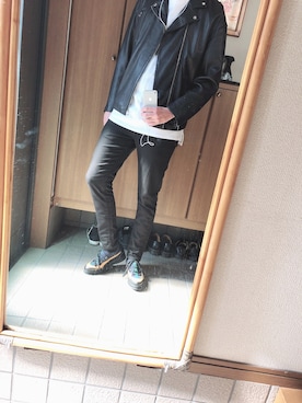 「Lui's（ルイス）のアイテム（ライダースジャケット）」を使った、まっすーさん（メンズ・183cm）の秋コーディネート