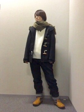 「tk.TAKEO KIKUCHI（ティーケータケオキクチ）のアイテム（ダッフルコート）」を使った、batuさん（メンズ・162cm）の冬コーディネート