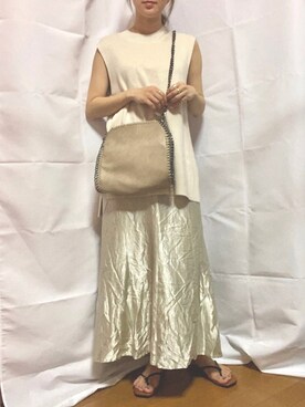 「GRL（グレイル）の2wayチェーンフラップバッグ（ハンドバッグ）」を使った、くるみこさん（レディース・158cm）の夏コーディネート