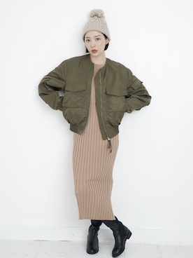 「H&M（エイチ・アンド・エム）のアイテム（ニットキャップ/ビーニー）」を使った、eversince_snap さん（レディース・162cm）の冬コーディネート