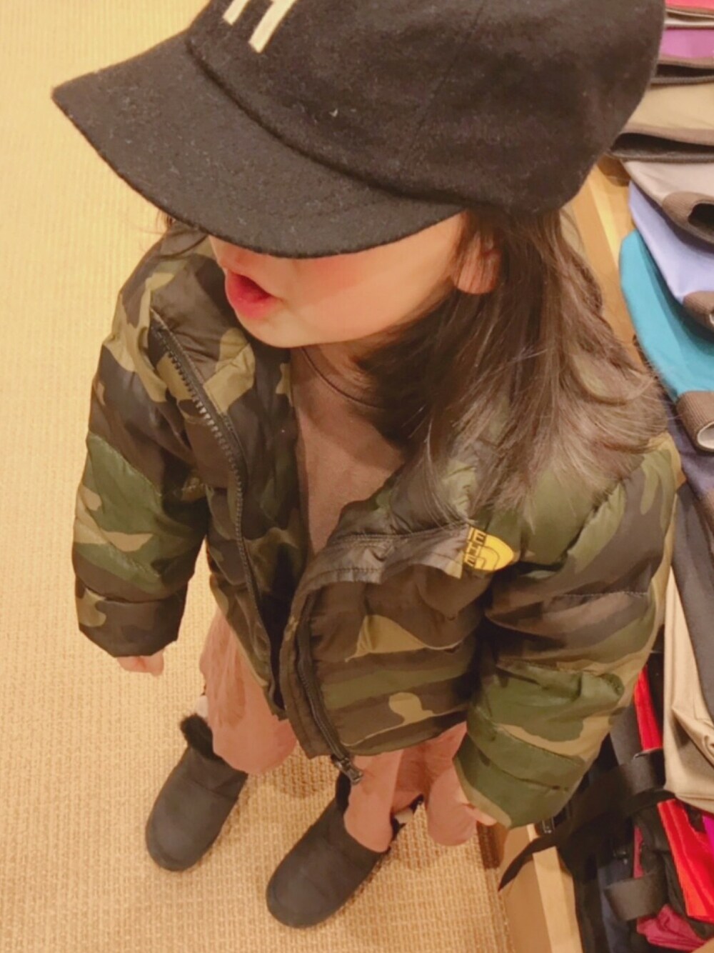 「THE NORTH FACE、ノースフェイス、韓国子供服」｜「THE NORTH FACEのザ・ノース・フェイス キッズダウンパーカー / ノベルティアコンカグアフーディー（ダウンジャケット/コート、その他）」を使った、kuuuuuuuuutaさん（キッズ・90cm）の冬コーディネートの1枚目の写真