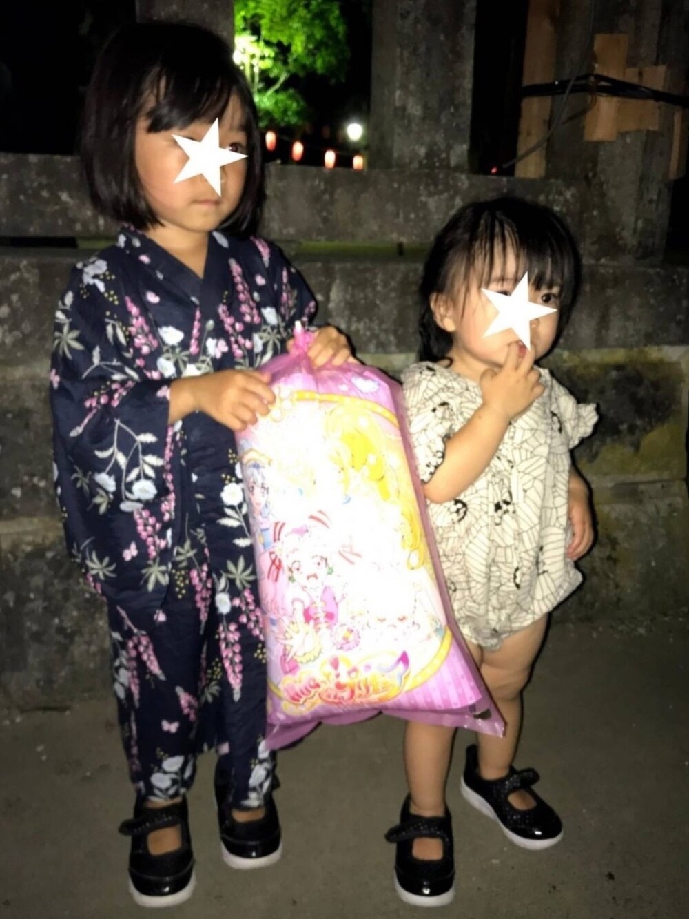 「浴衣、夏祭り、ハンドメイド、la poche biscuit」｜「la poche biscuitの浴衣（浴衣、ブルー系）」を使った、kuuuuuuuuutaさん（キッズ・90cm）の春コーディネートの1枚目の写真