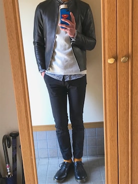 「Daniel Wellington」｜「アイテム（ライダースジャケット）」を使った、こーへいさん（メンズ・182cm）の冬コーディネート