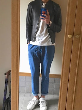 「Daniel Wellington」｜「アイテム（ライダースジャケット）」を使った、こーへいさん（メンズ・182cm）の春コーディネート