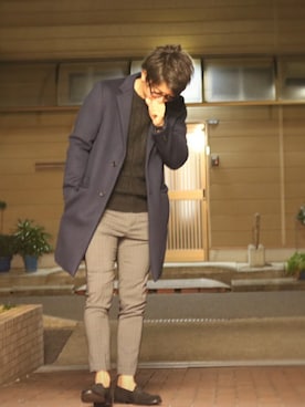 「nano・universe」｜「アイテム（チェスターコート）」を使った、 hikomaruさん（メンズ・175cm）の冬コーディネート