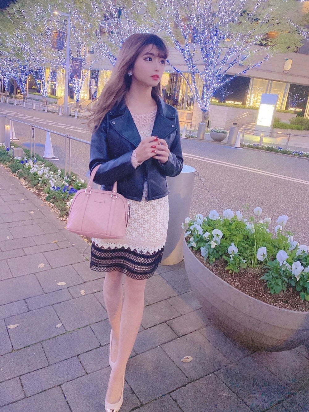 「ロイヤルパーティー、ROYAL PARTY、EmiriaWiz、エミリアウィズ、秋コーデ、生足、ギャル、いいね返し、ミニワンピ、Rady」｜「ROYAL PARTYの合皮ライダースジャケット（ライダースジャケット、ブラック系）」を使った、Nさん（レディース・152cm）の秋コーディネートの1枚目の写真