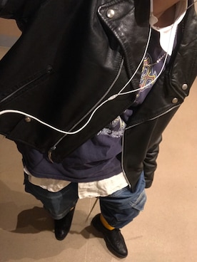 「寒い」｜「アイテム（ライダースジャケット）」を使った、hidetoさん（メンズ・170cm）の秋コーディネート