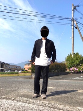 「ロンT」｜「アイテム（ノーカラージャケット）」を使った、kntさん（メンズ・170cm）の春コーディネート