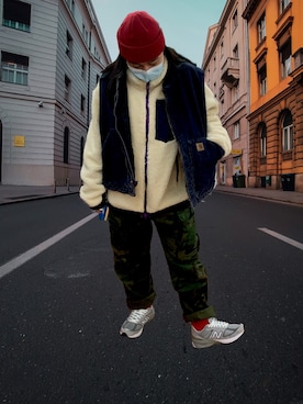 「PULL&BEAR（プルアンドベア）のアイテム（帽子）」を使った、Mikiko Lo HCさん（レディース・160cm）の冬コーディネート
