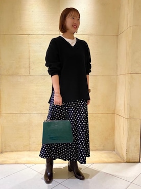 「ドット柄スカート」｜藤井　オデット エ オディール スタッフさん（レディース・154cm）の秋コーディネート