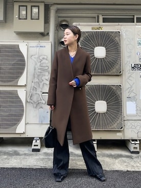 「アイテム（ノーカラーコート、ブラウン系）」を使った、akari.nさん（レディース・153cm）の秋コーディネート